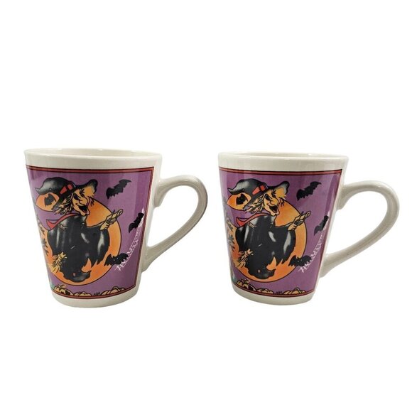 Witches Bats Spooky Halloween 10 Oz Ceramic Coffee Tea Mug Cups – Set of 2 - Picture 6 of 16